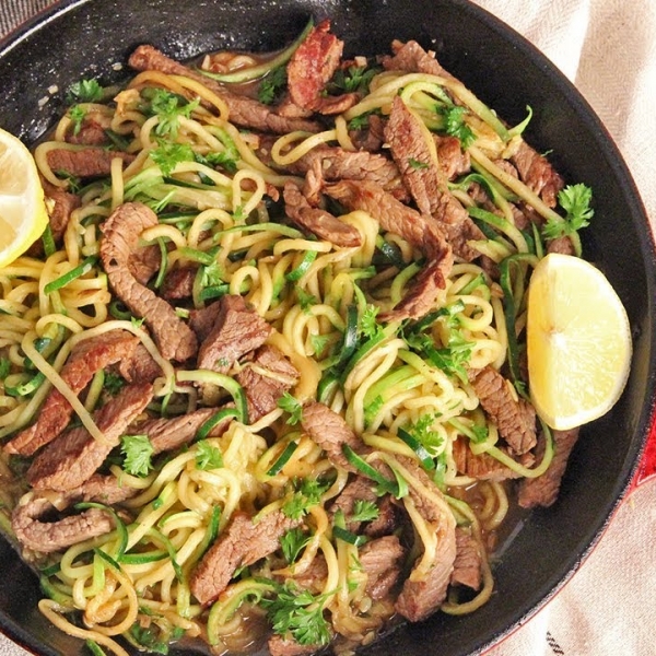 Zoodles with Beef Tips Stir Fry