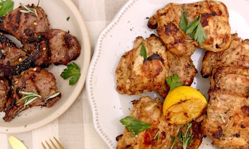 Grilled Lamb Chops and Chicken Thighs