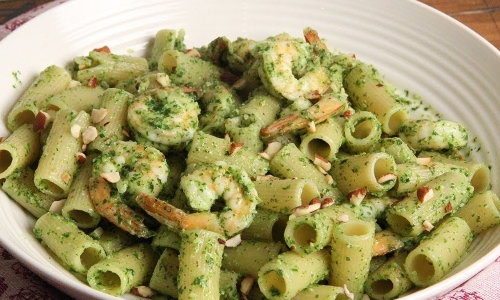 Pasta with Shrimp and Arugula Pesto Recipe | Laura in the Kitchen -  Internet Cooking Show