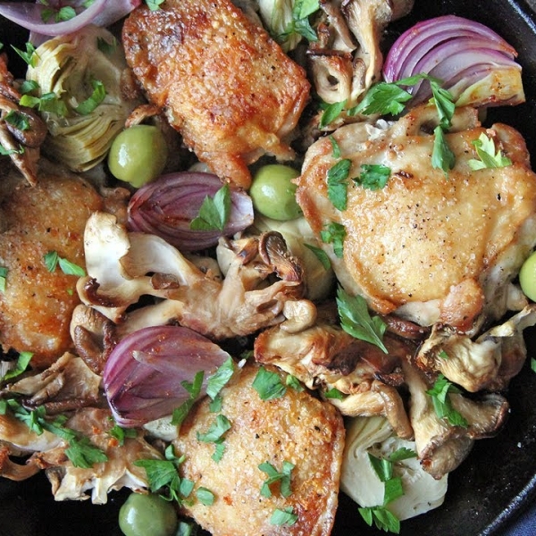Crispy Chicken with Mushrooms and Garlic