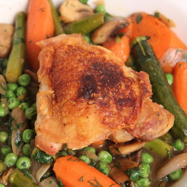 Crispy Chicken with Spring Braised Vegetables