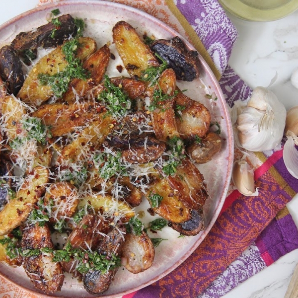 Parmesan Roasted Potatoes With Chimichurri